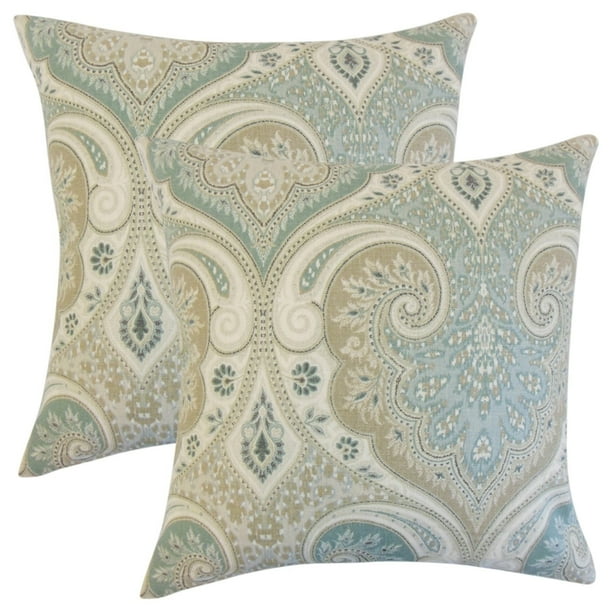 The Pillow Collection Set of 2 Kirrily Damask Throw Pillows in Seafoam