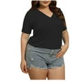 thumbnail image 2 of Hauts d'Été pour Femmes 2024 à Moins de 10 $! Mode Oversize Printemps/ Couleur Unie Col Ras du Cou Manches Sept Points Chemise Décontractée Haut Cadeau pour Femmes en Solde, 2 of 4