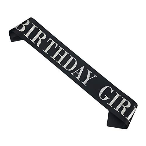 Fajín de cumpleaños para mujer, faja negra satinada plateada con purpurina, decoraciones p MGJSRNH MGJSRNH