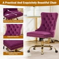 thumbnail image 6 of Pawverly Velvet Upholstered Office Chair, Tufted Button Swivel Desk Chair with Adjustable Height, Gold Metal Base & Wheels, Modern Vanity Chair, Purple, 6 of 8
