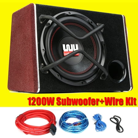 12 Inch 1200W 12V 4 Ohm Car Active Audio Subwoofer Trapezoidal Sub Woofer Speaker Amplifier + Cable Kits  For Vehicles Truck Auto (Best 18500 Battery For Sub Ohm)