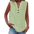 thumbnail image 2 of Cotton Linen Tank Tops for Women Button Down Sleeveless Shirt Gauze Breathable Blouses, 2XL, 2 of 6