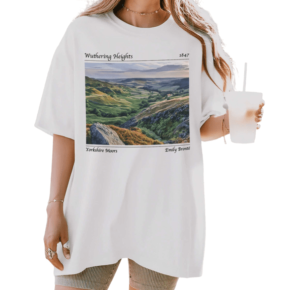 Women's Wuthering Heights Yorkshire Moors Graphic T Shirt Classic Literature Print Breathable Short Sleeve Round Neck Top White S-5XL