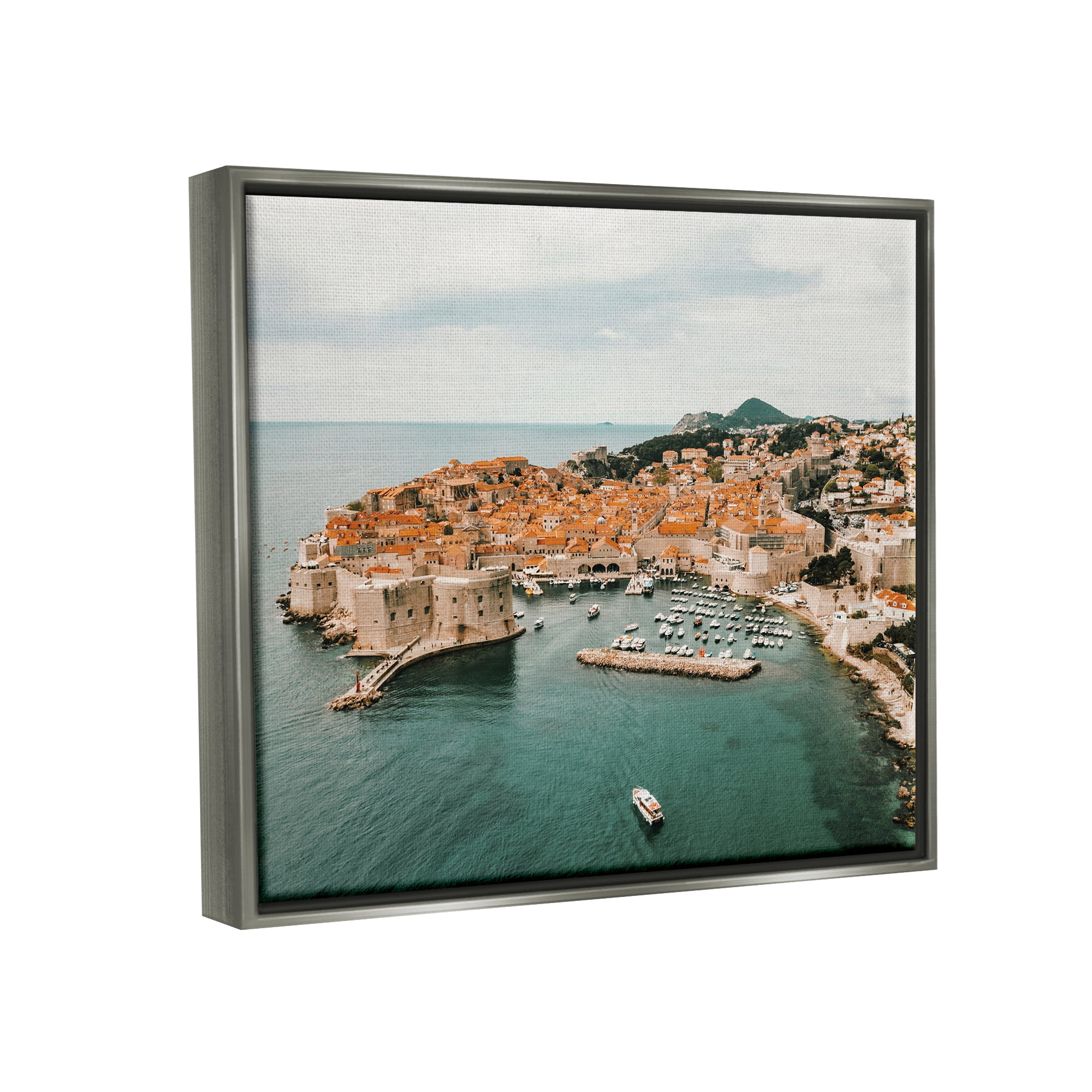 Stupell Seaside Port Town Architecture Landscape Photography Gray Floater Framed Art Print Wall Art