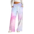 thumbnail image 2 of Endives Womens Sports Pants Tie Dye Printed Wide Leg Jogging Pants Drawstring Elastic High Waist Pants With Pocket, 2 of 7