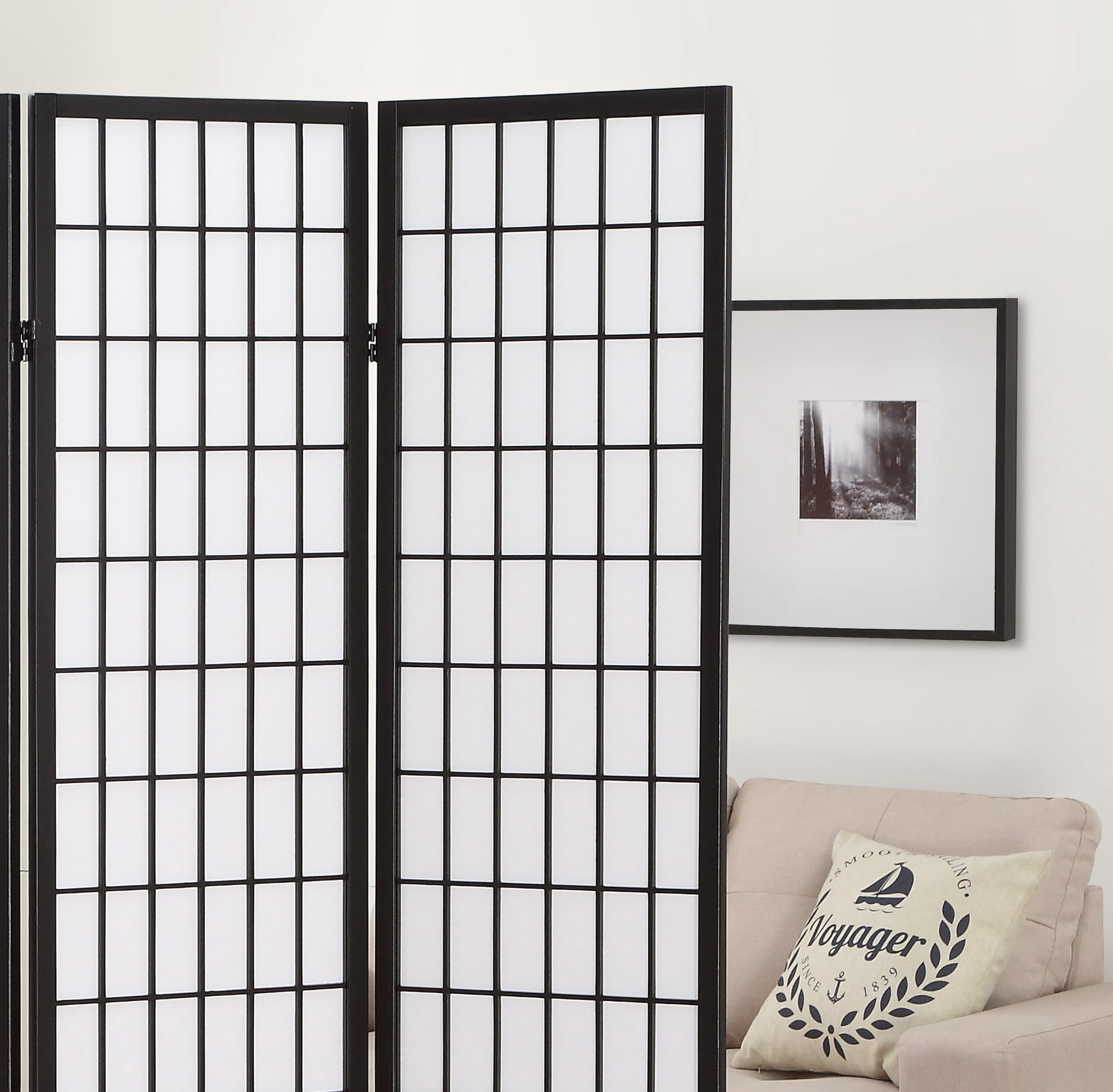 4 Panel Oriental Shoji Screen / Room Divider, Black