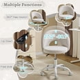 thumbnail image 3 of UBesGoo Comfy Office Chair with Wheels, Cute Rolling Vanity Makeup Chair, Adjustable Linen Fabric Task Chair for Makeup Room, Light Gray, 3 of 9