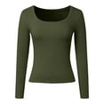 thumbnail image 4 of Bjutir Womens Long Sleeve Shirts Square Neck Slim Fit Basic Tops Casual Ribbed Thermal Undershirts Tee Fall Winter Fashion Tshirts Army Green L, 4 of 5