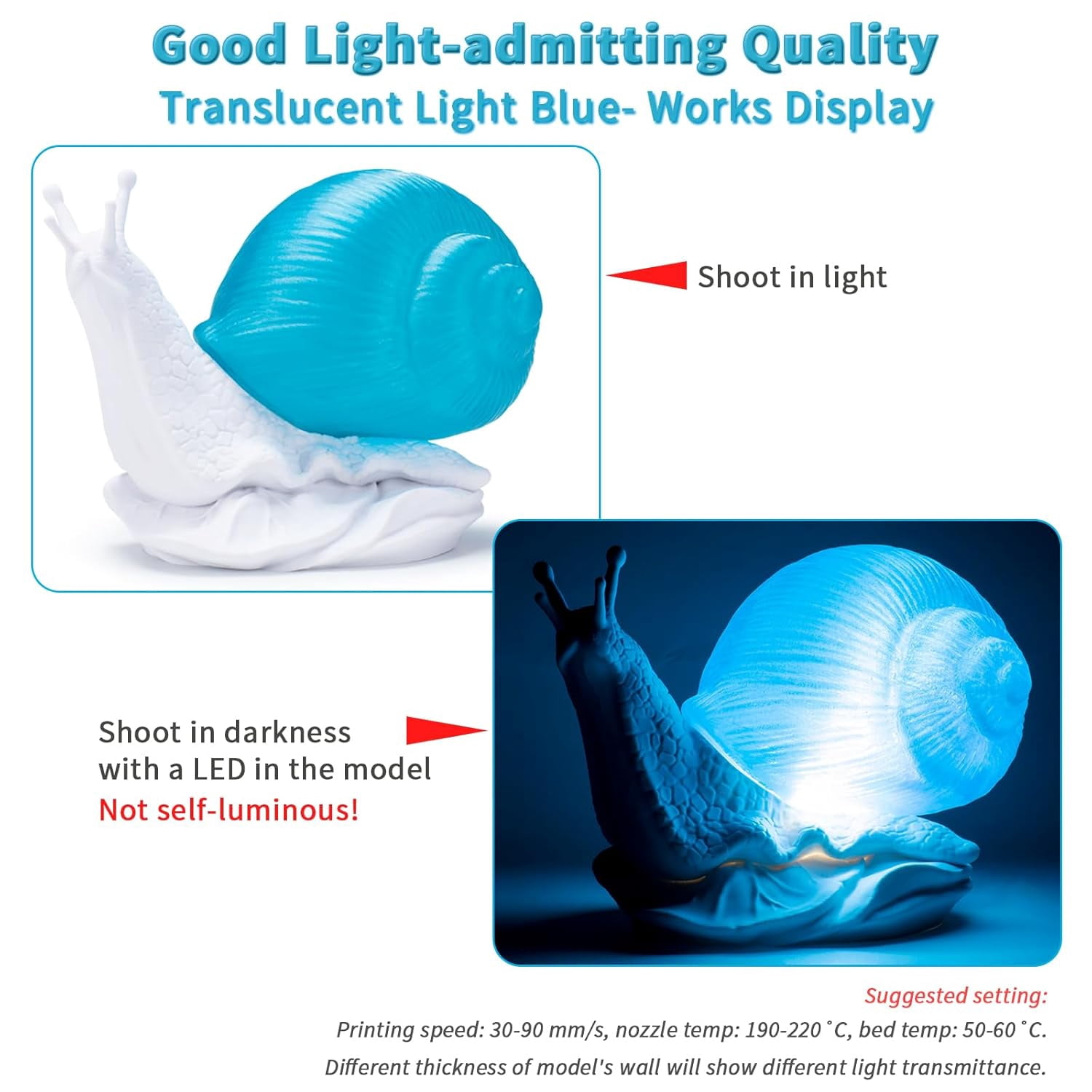 ZIRO 3D Printing Filament, Translucent PLA Series, 1.75mm Filament Material, Dimensional Accuracy +/- 0.03mm, 2.2lbs Spool, Material Fit Most FDM Printers, Light Blue