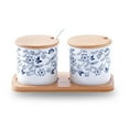 thumbnail image 1 of Sugar Bowl With Lid And Spoon, Blue And White Sugar Container Spice Jar, Salt Server Salt Container, Coffee Bar Accessories-Blue and white-2 Set, 1 of 7
