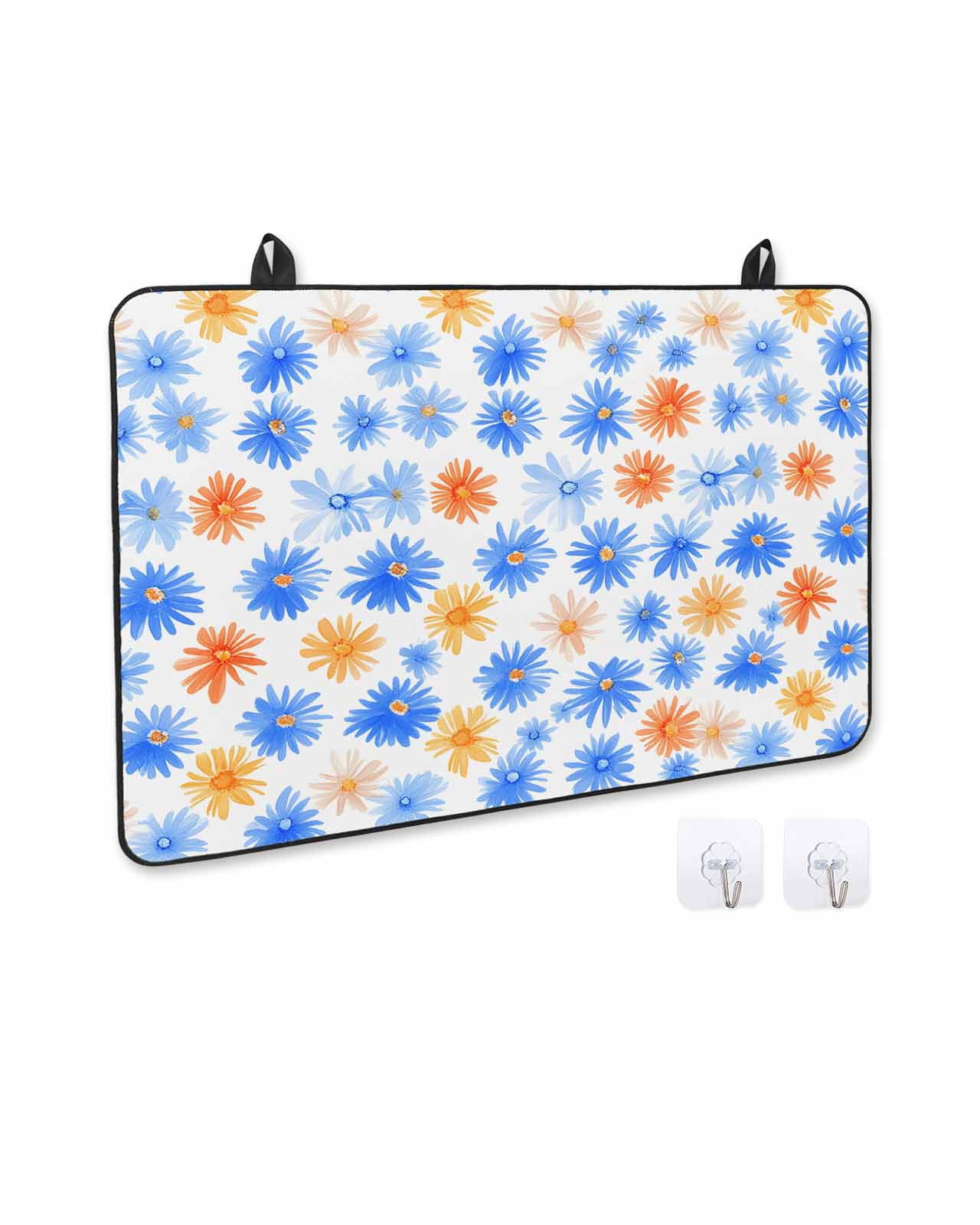nqOlkjepod Large Induction Cooktop Protector Mat 36"x21", Blue Flower Stove Top Covers for Electric Stove, Cartoon Daisy Garden Florals Watercolor Stove Burner Cover Mats, Glass Top Stove Cover