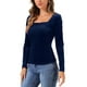 thumbnail image 4 of TOP DE TERCIOPELO CHIC INSPIRADO Cuello Cuadrado Manga Larga Blusa Sólida M Azul Oscuro, 4 of 6