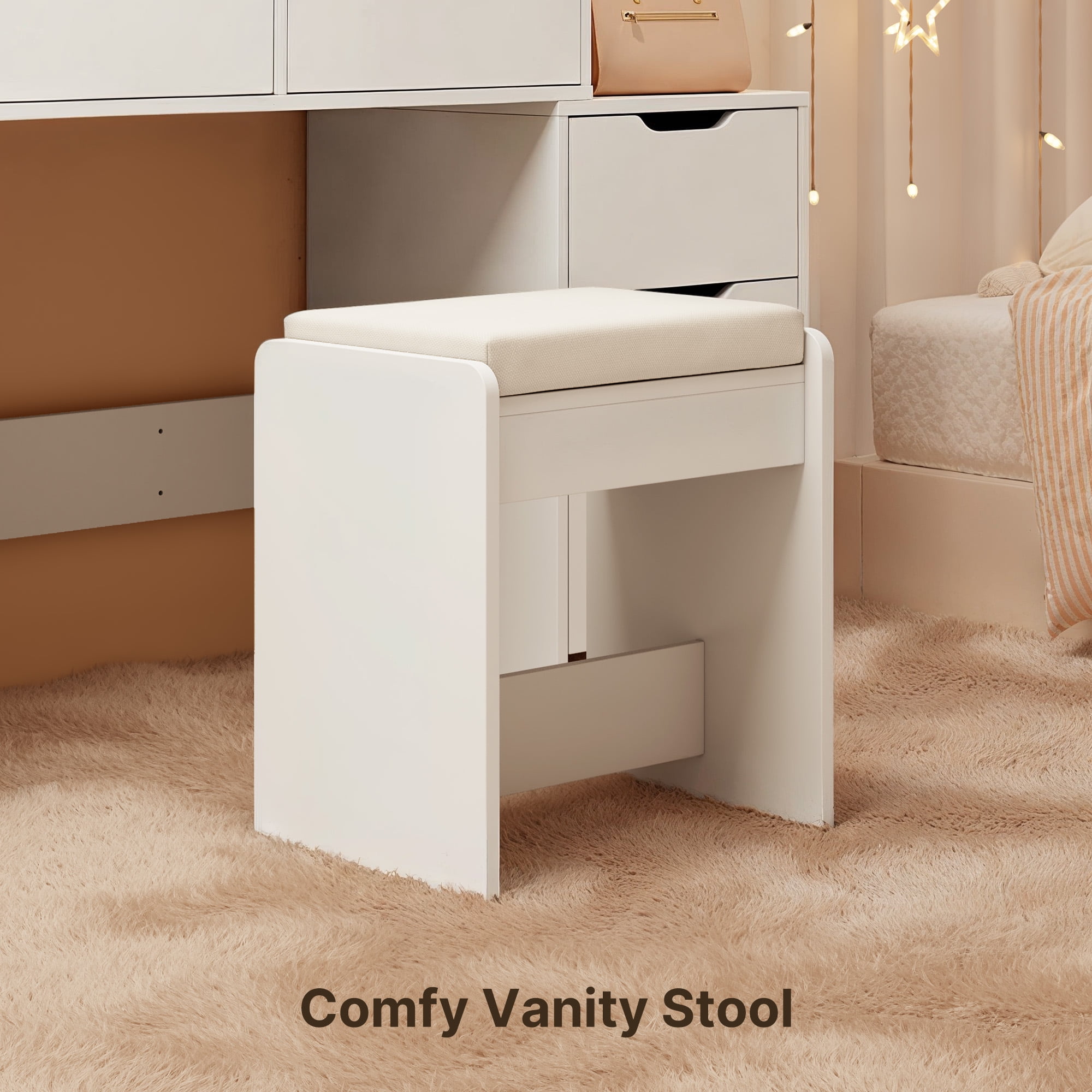 Aiho Makeup Dressing Table with Lighted Mirror - 3 Adjustable Color Modes, 5 Drawers & Storage Shelves, Vanity Set for Bedroom - White