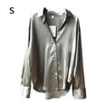 thumbnail image 1 of Blusa de mujer Camisa holgada de manga larga de satén Retro Girl Casual Top, Verde, S sidaley AP001166-13B, 1 of 7