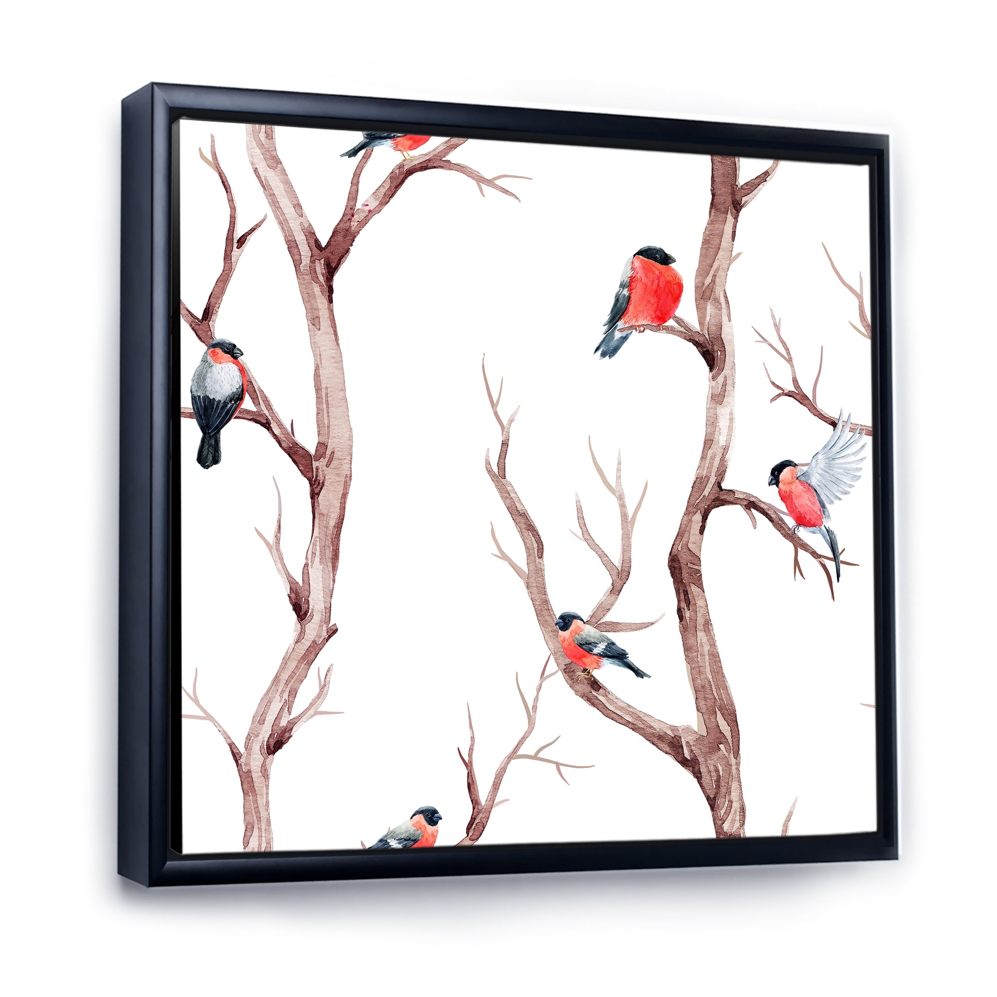 Designart 'Little Birds Sitting On The Tree Branches III' Traditional Framed Canvas Wall Art Print