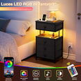 thumbnail image 3 of Mesita de Noche con estación de Carga USB y Enchufe - Buros para recamara - Mesa de Noche con 4 cajones - Mesa Auxiliar con luz led Ajustable., 3 of 7