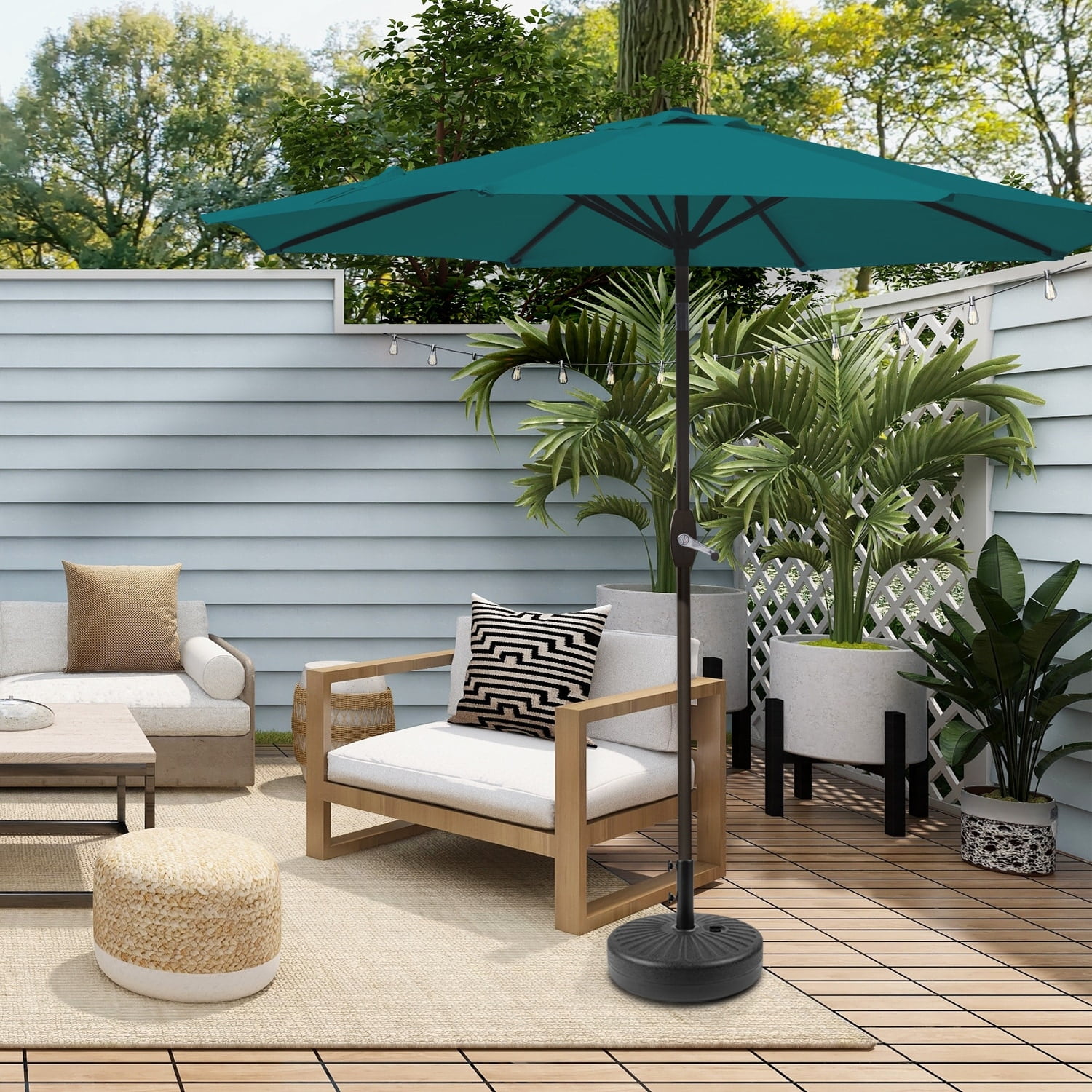Polytrends Holme 9-foot Patio Umbrella and Base Stand Dark Green