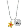 thumbnail image 1 of Delight Jewelry Silvertone Yellow and Orange Plumeria Flower Silvertone Script Initial Disc - K - Charm Necklace, 20"+3", 1 of 4