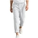 thumbnail image 2 of Pantalones largos de lino para hombre, informales, a la moda, transpirables, con cordón, cintura ajustada, piernas anchas, pantalones largos de rayón para hombre., 2 of 9