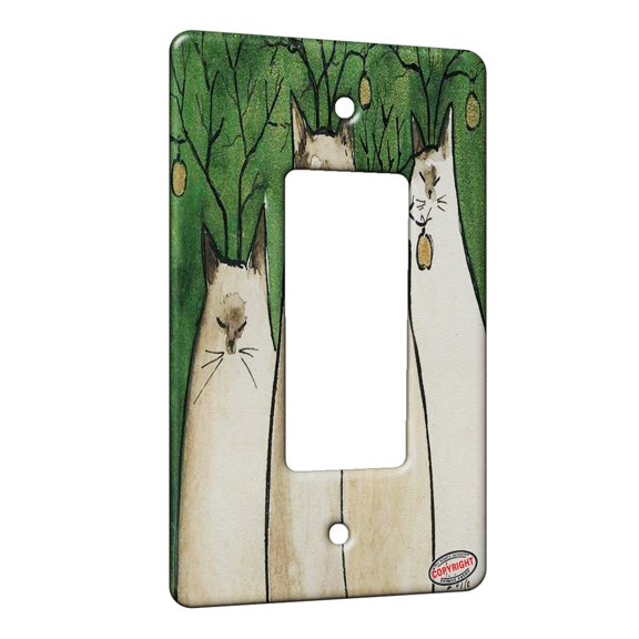 KuzmarK™ 1 Gang Rocker Wall Plate - Serene Siamese Reindeer Kitties Christmas Cat Art by Denise Every