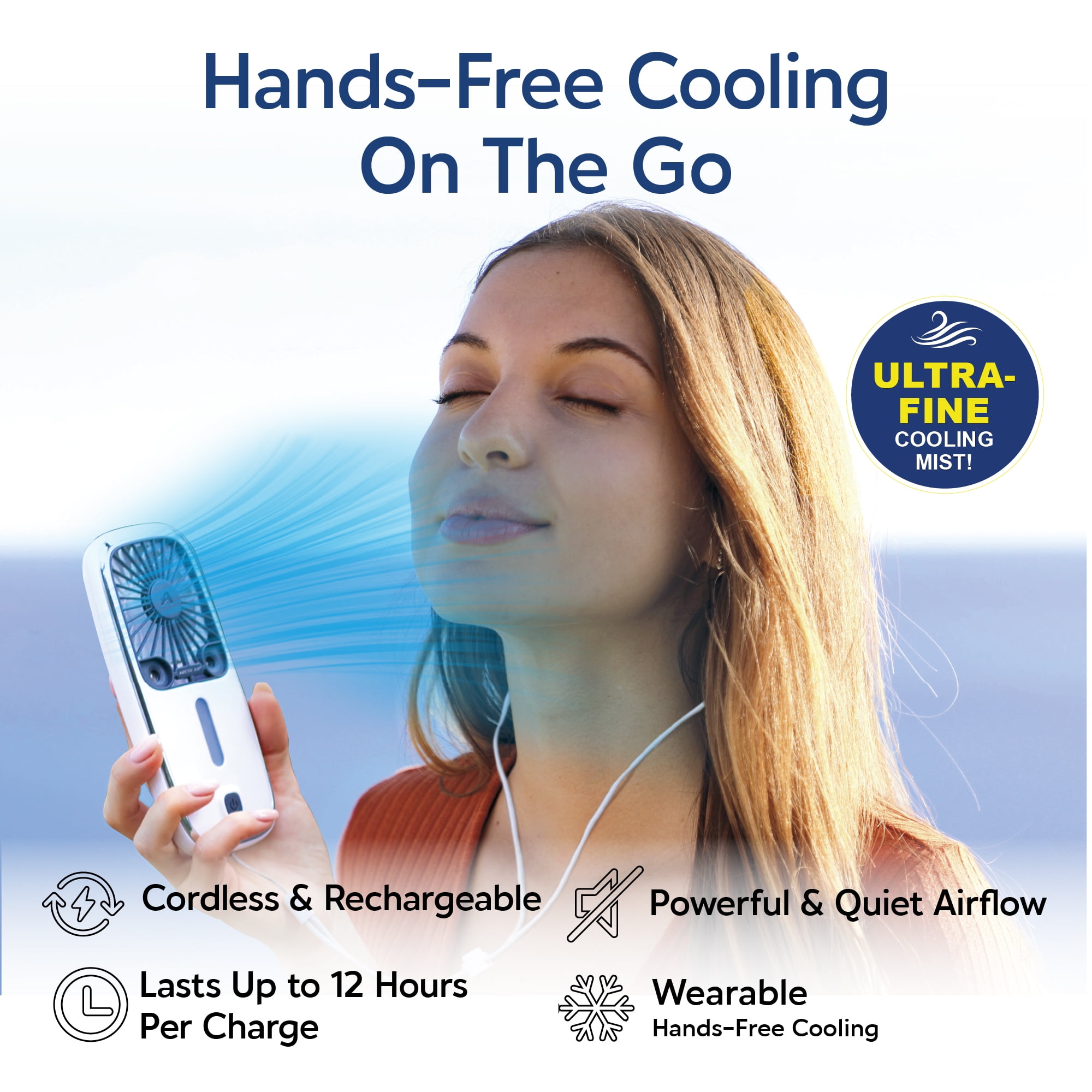 Arctic Air® Pocket Hand Fan, Portable Air Cooler, Dual Cooling Jets, Rechargeable, 3 Speeds