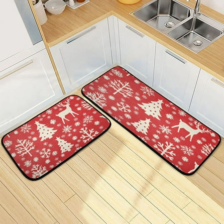 

Kitchen Rugs and Mats【2 PCS】Non Skid The Fashion Christmas Printing Creative Kitchen Mat