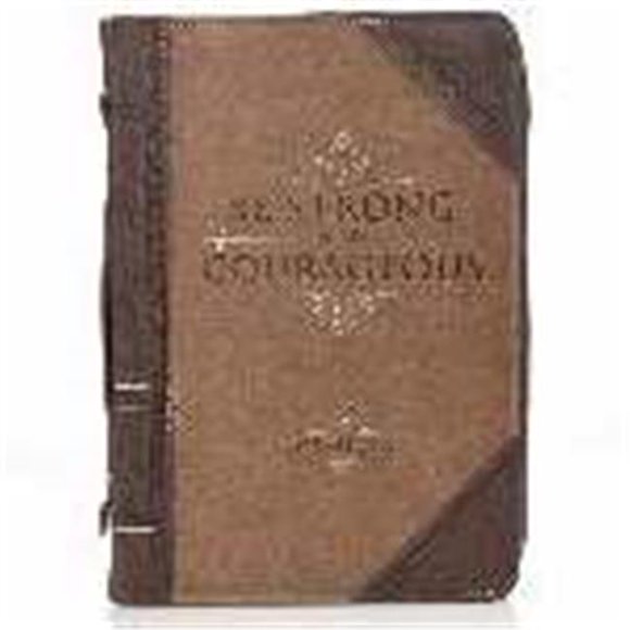 Bible Cover-Classic-Be Strong & Courageous - Large - Brown & Tan Lux Leather