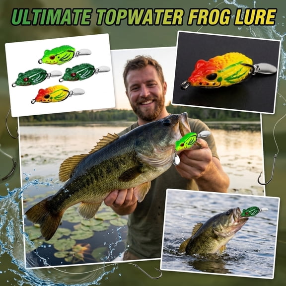 Spoon Blade Topwater Frog Fishing Lure for Snakehead,Weedless Hollow Body Soft Bait with Extra Flash Reflection,Freshwater Black Fish Angling Tackle Red