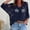 Dark Blue, variant on Women's V Neck Diamond 3/4 Sleeve Blouse - Casual Medium Sleeve Sweater Top for Spring and Summer Outings