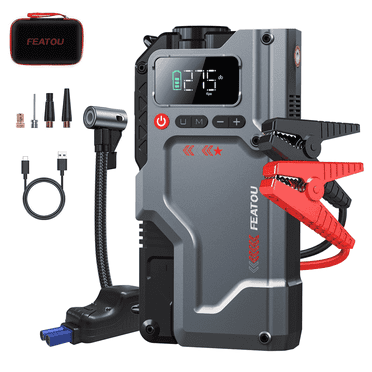 Featou Portable Jump Starter & Air Compressor - 4000A Peak, 150PSI, Digital Tire Gauge, for 8.5L Gas & 7.0L Diesel Vehicles, Car Charger Included
