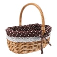 thumbnail image 3 of Bolsa de picnic tejida a mano, cesta de regalo de mimbre, cesta de almacenamiento con interior de lino, tamaño L (color principal con lunares blancos)., 3 of 8