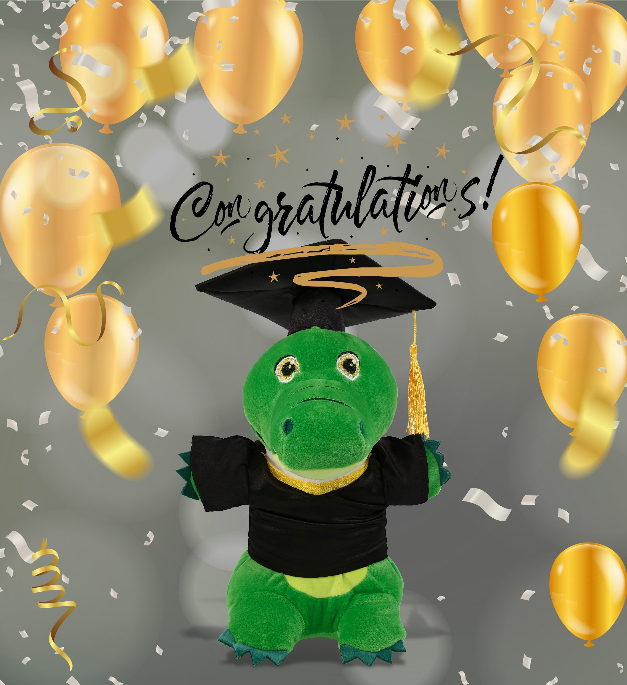 DolliBu Standing Alligator Graduation Plush Toy - Snug-Mooshies Gator Plush Graduation Stuffed Animal Dress Up with Graduation Gown and Cap with Tassel Outfit - Congratulatory Graduation Gift - 7 Inch