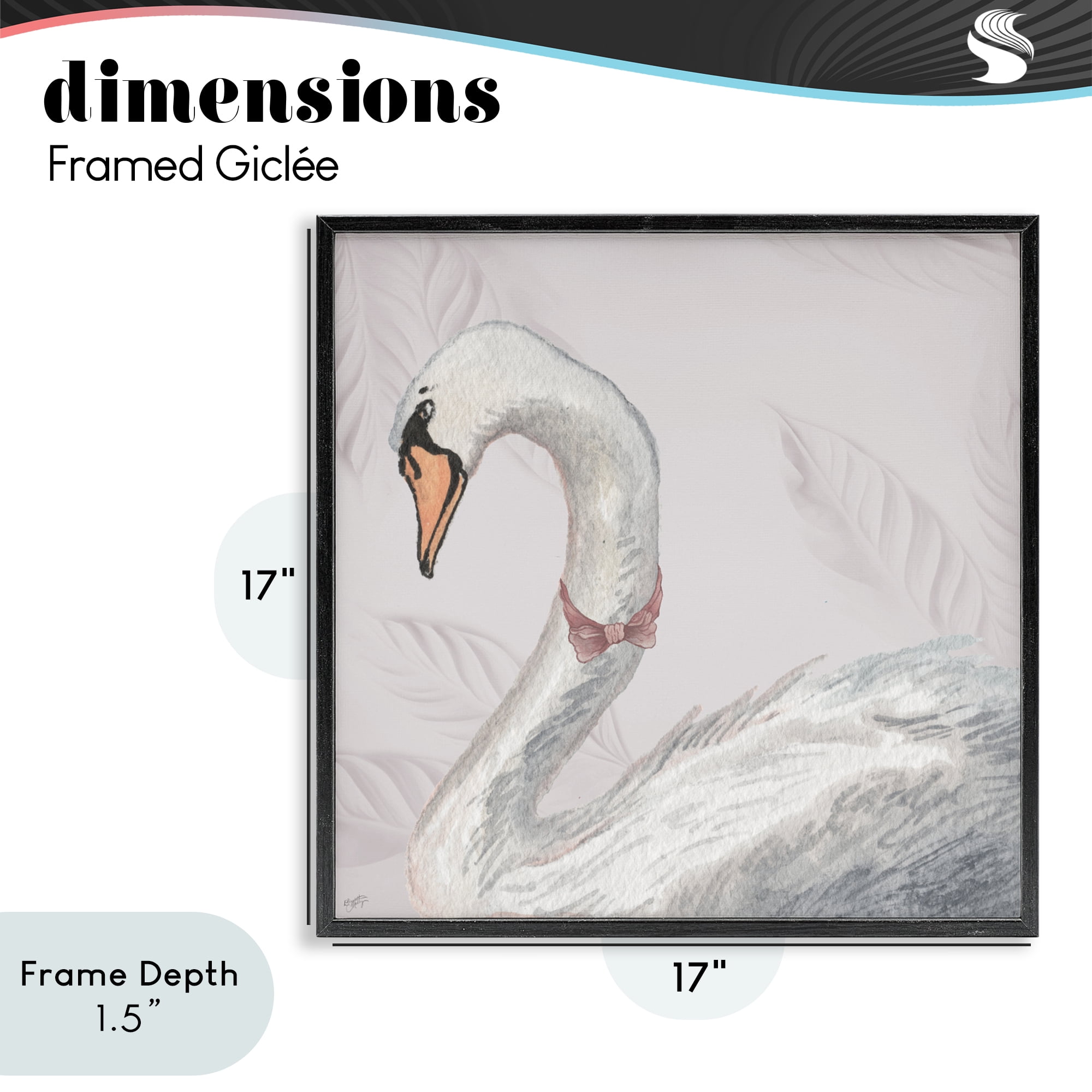 Stupell Industries Soft Classic Swan & Bow Black Framed Giclee Art, design by Elizabeth Medley