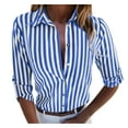 thumbnail image 2 of MITCOWBOY Womens Tops, Women Fashion Flat Sleeve Button Striped Print Long Sleeve Casual Blouse Top, Shirts for Women, Blue XL (), 2 of 9