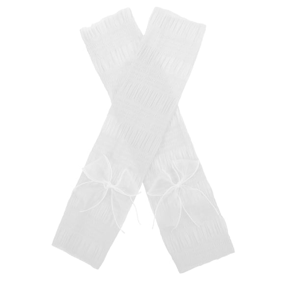 LOLIPPYY 1Pair White Sheer Lace Uv Protection Arm Sleeves with Bowknot Breathable Cooling Forearm Gloves
