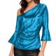 thumbnail image 1 of Tops de Manga Larga de las Mujeres con Brillo Metálico Y Textura de Costillas, Blusa Casual de Hombros para Fiesta Y Uso Cotidiano, Tops de Manga Corta de las Mujeres, 1 of 7