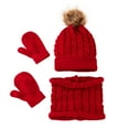 thumbnail image 2 of Cheers.US Winter Beanie Hat Gloves Scarf Set Warm Knit Fleece Children Woolen Hat Twisting Pattern Skin-friendly Simple Warm Knitted Hat Circle Scarf Gloves Suit for Going Out, 2 of 7