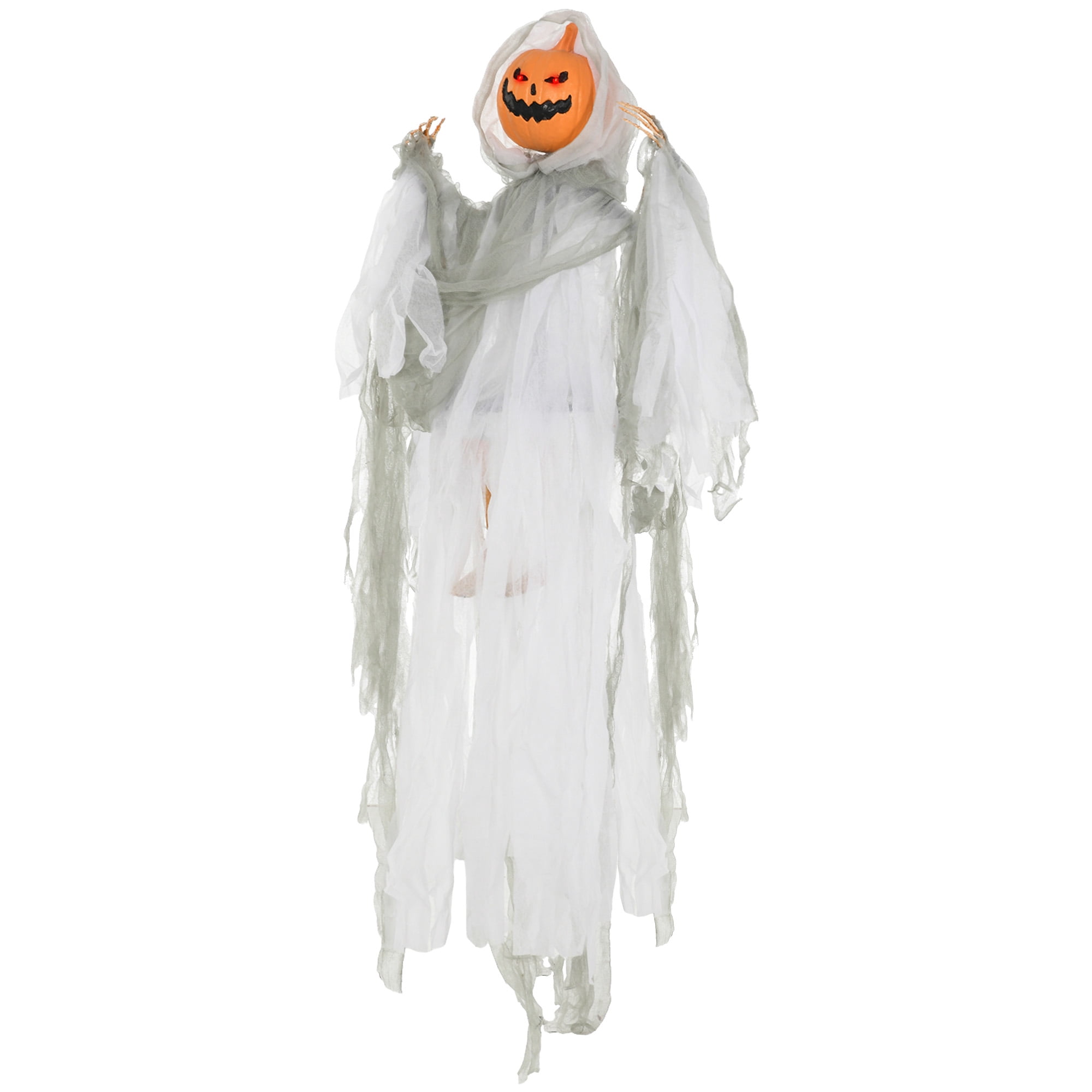 Sound-Activated Pumpkin Ghost Halloween Decoration 47.2 Inch Hanging with Glowing Red Eyes