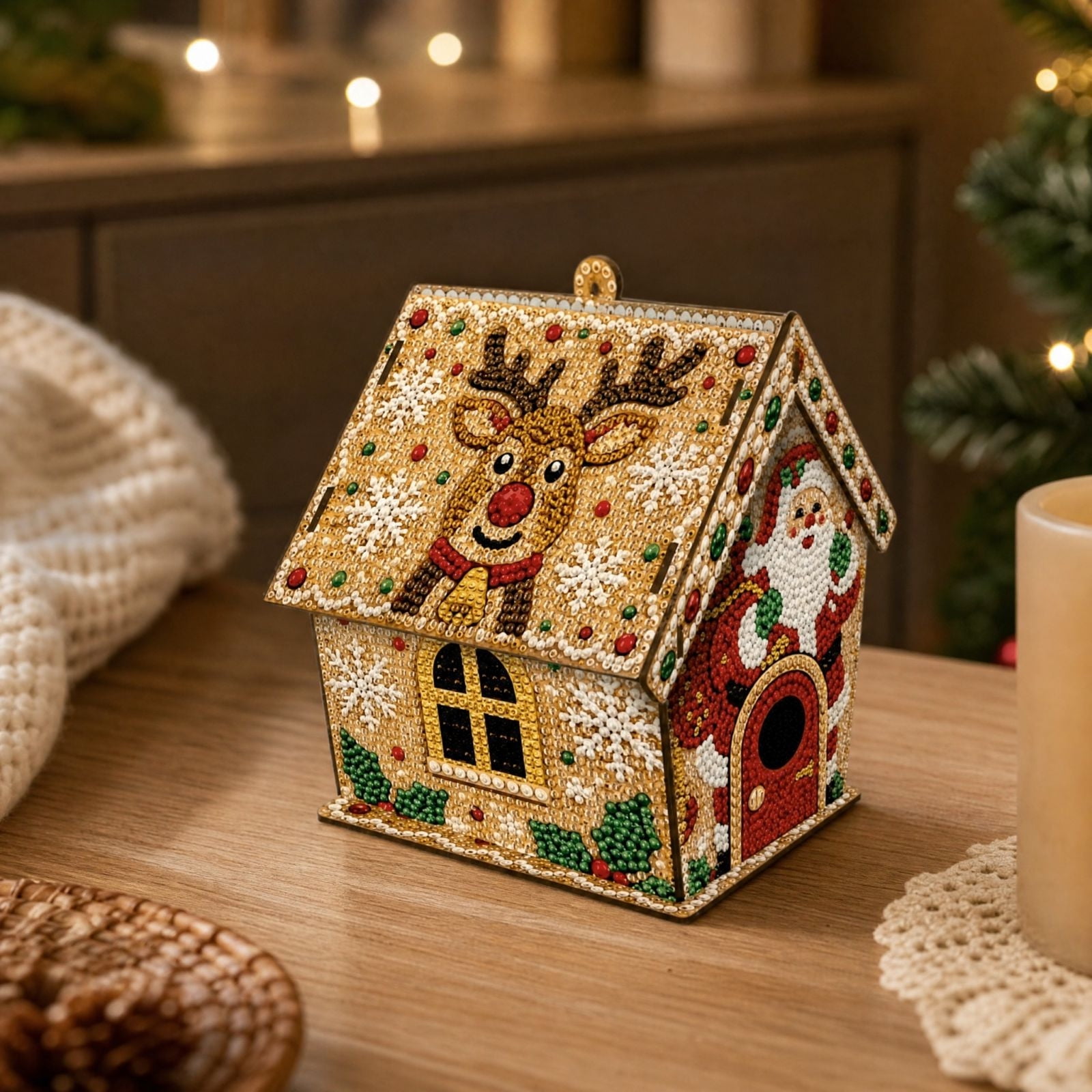 DIY Christmas House Decor Handmade Diamond Art Ornament Festive Holiday Tabletop & Hanging Craft Kit Xmas Tree Gift