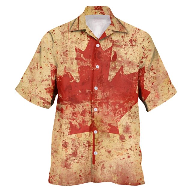 Wyzesi Wool Shirt Men Plus Size Male Spring and Summer Canada Day Short Shirt Lapel Fully Printed Printed Single Shirt Polyester Shirts for Men Sublimation