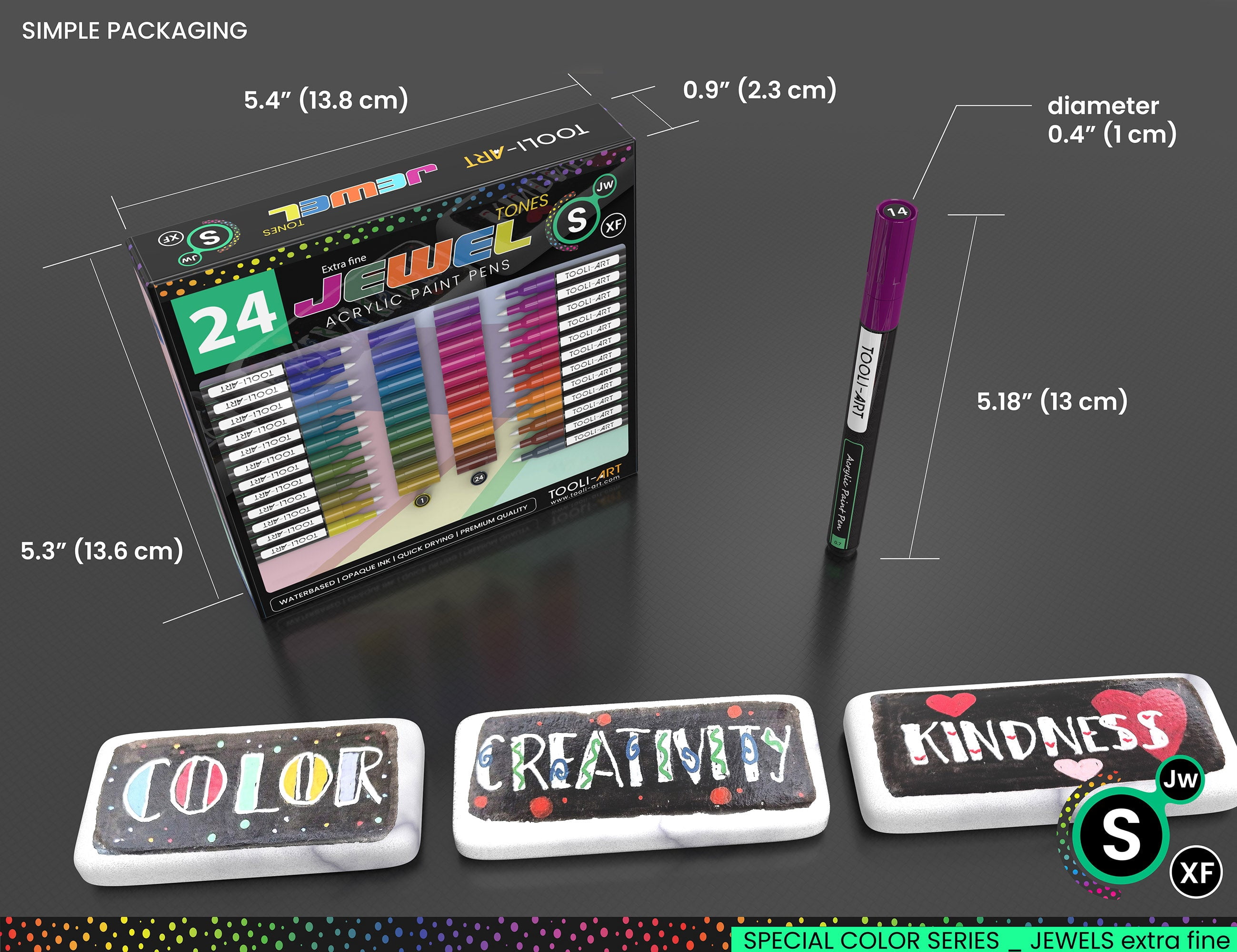 24 Jewel Dark Tones Acrylic Paint Pens Special Color Series Markers Set (0.7mm EXTRA FINE)