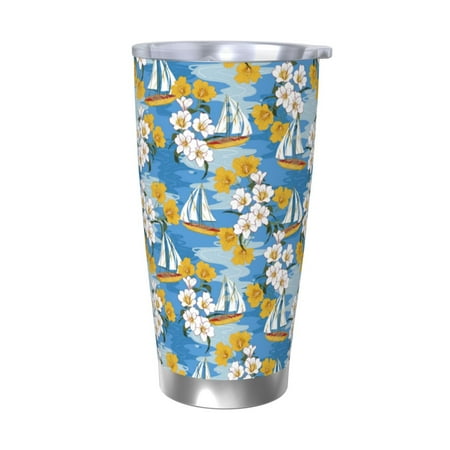 

Cauagu Flower and Sail Boat Pattern 20oz Tumbler Stainless Steel Vacuum Insulated Tumbler with Lid Insulated Coffee Mug Thermal Cup with Splash Proof Sliding Lid-Without Straw