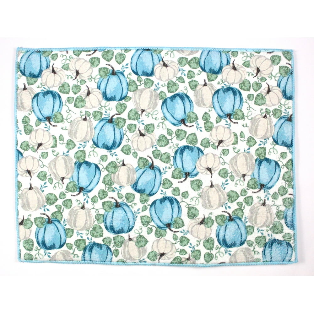 Autumn Harvest Blue and White Pumpkins Dish Drying Mat Compact for
