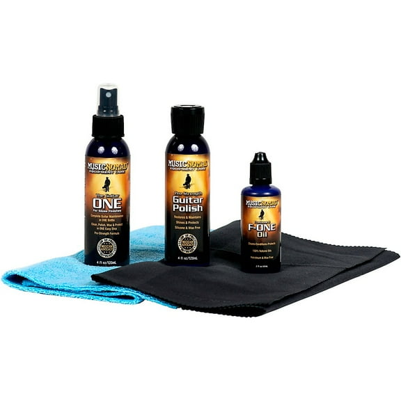 MusicNomad Guitar Complete Cleaning & Care Kit: Cleaner, Polish, Fretboard Oil & 2 Cloths (MN108)
