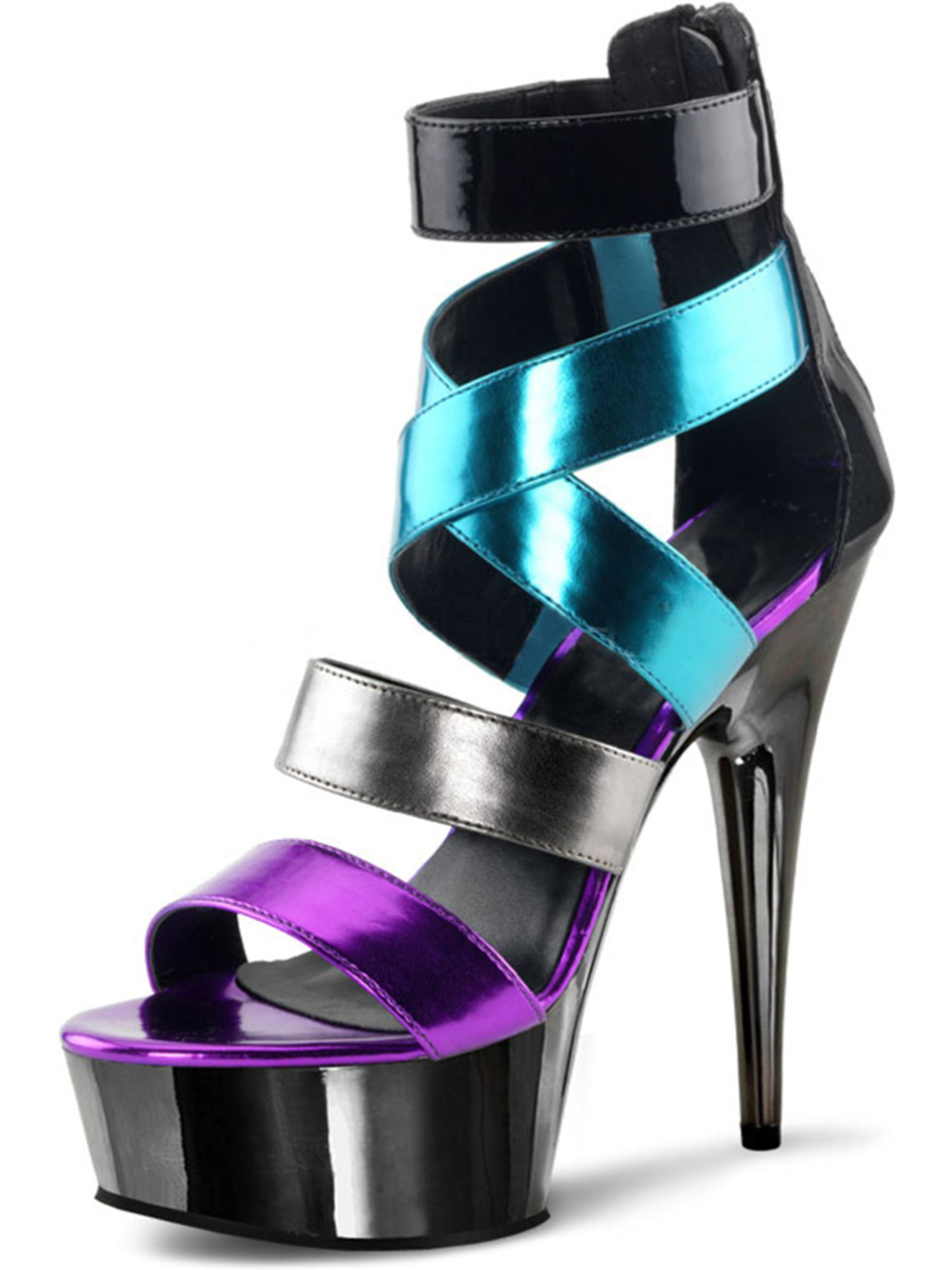 SummitFashions - Metallic Color Block Sandals with Teal Purple and ...