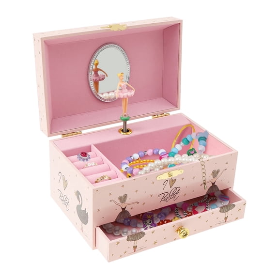 Musical Jewelry Storage Box Decorative Jewelry Organizer Box with Drawer Bracelet Ring Holder Case for Girls Kids Present