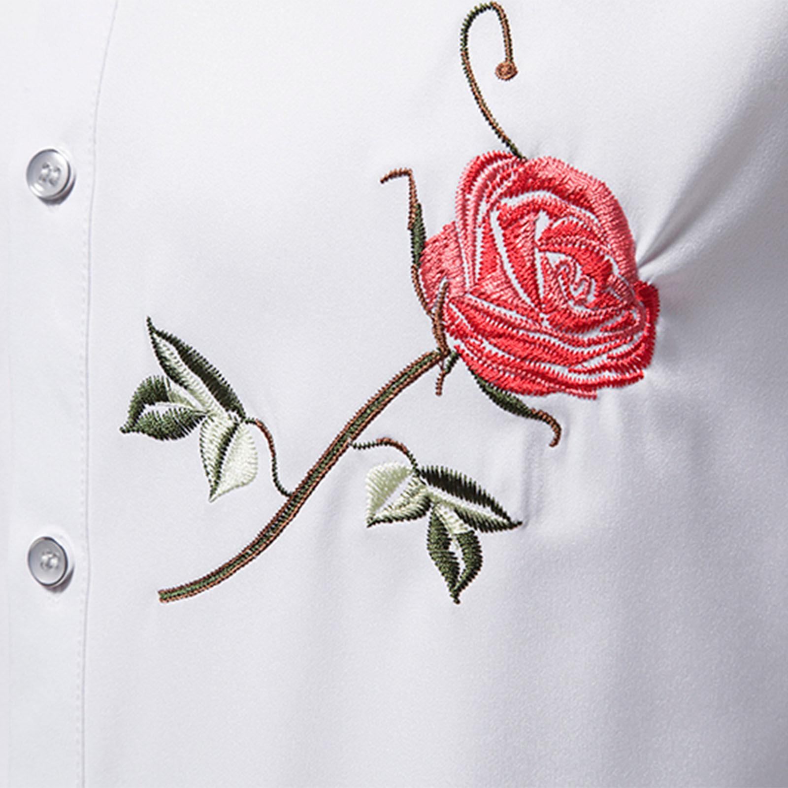 Brglopf Men's Embroidered Rose Design Shirt Long Sleeve Button Down Shirt  Slim Fit Dress Shirts