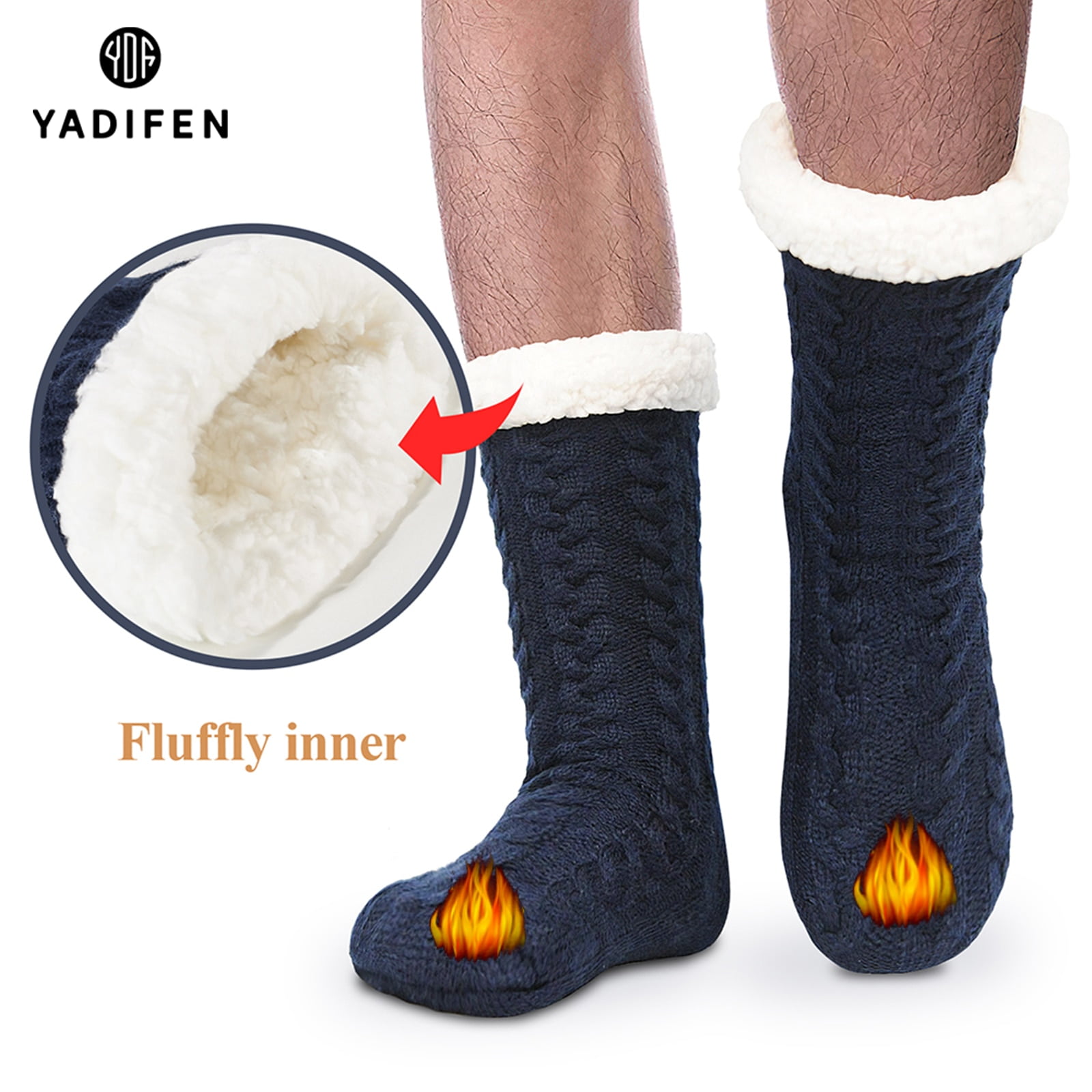 Mens Thermal Socks Winter Warm Short Cotton Thick Plus Velvet Home Sleeping Soft Anti slip Floor Long Socks Male Gift slipper 1PCS Snowflake 4 One