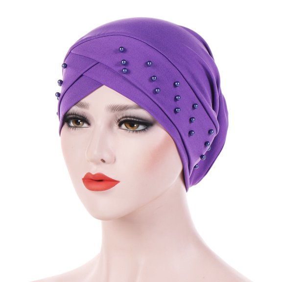 Women's Beads Elastic Turban Hat Cancer Chemo Cap Hijab Head Wrap