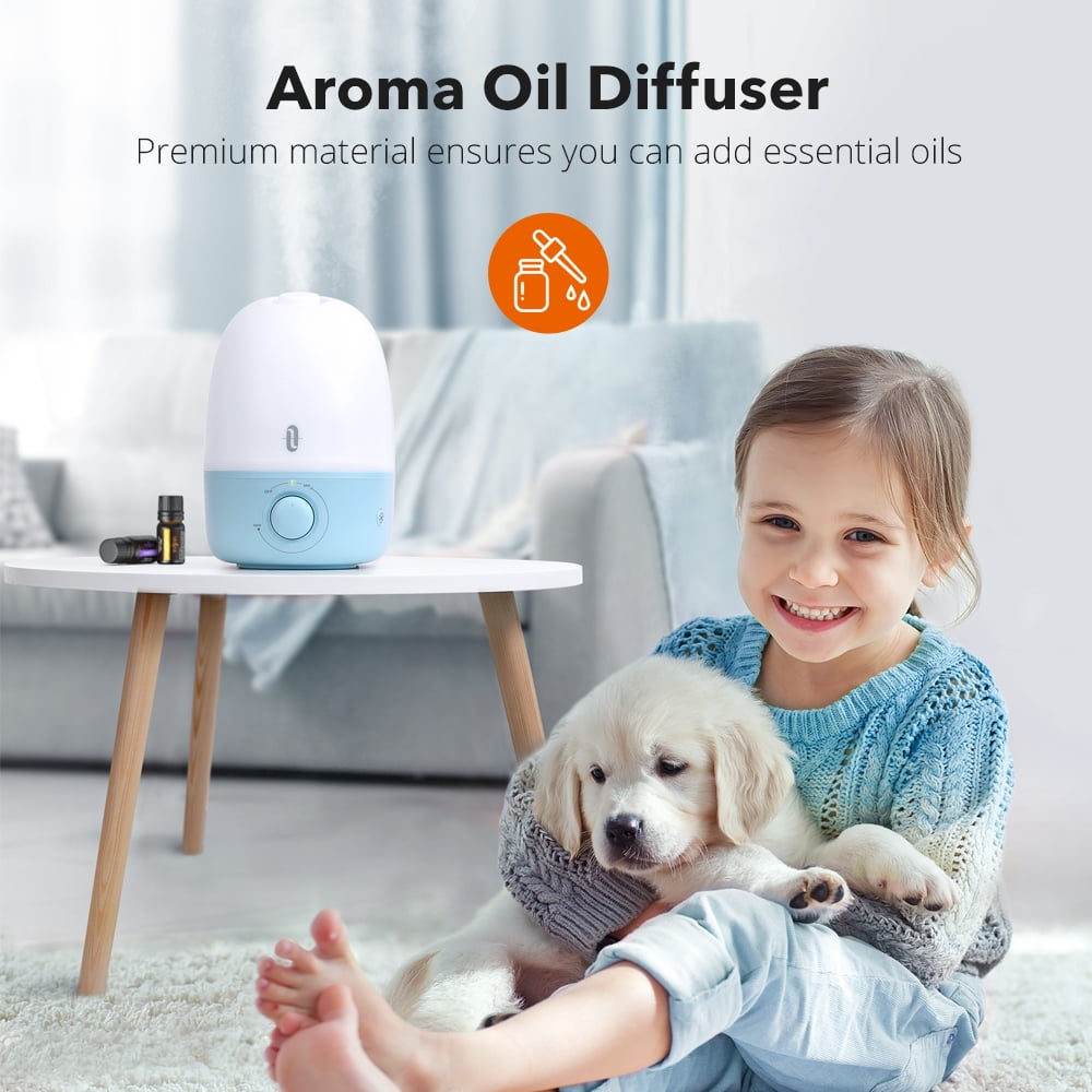 TaoTronics Humidifiers, 2.5L Ultrasonic Cool Mist Humidifier, 26dB Whisper Quiet Essential Oil Diffuser with Night Light for Baby Room, Bedroom, Home, Blue